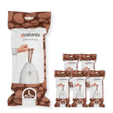 Brabantia 138669 PerfectFit Bin Liners Multipack (Size L/40-45 Litre) Thick Plastic Trash Bags with Tie Tape Drawstring Handles (120 Bags), White