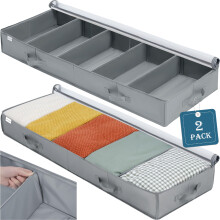 Under Bed Storage Bags, 2 Pack Large Boxes Under the Bed Clothes Storage Organiser Adjustable Dividers, Clear Foldable Underbed Blankets Duvet Quilts