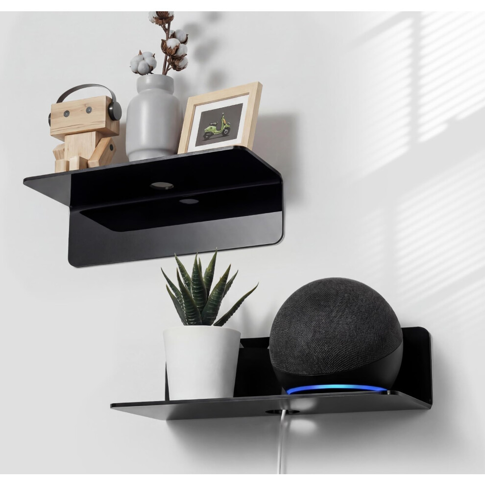 Oaprire Acrylic Floating Wall Shelves Set Of 2, Damage-Free Expand Wall Space, Black Small Wall Shelf For Smart Speaker, Action Figures, Monitor With 5051222717585