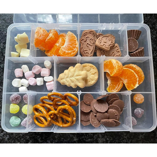 LAifu Snack Box With Compartments, 2 PCS Snackle Box Trays with 18 Removable Grids Compartments, Clear Multi Stackable Plastic Organizer Container for 1
