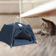 Warmer Haustier-Schlafzelt für Katzen & Hunde – Dunkelblau, mit abnehmbarem Baumwoll-Leinenstoff