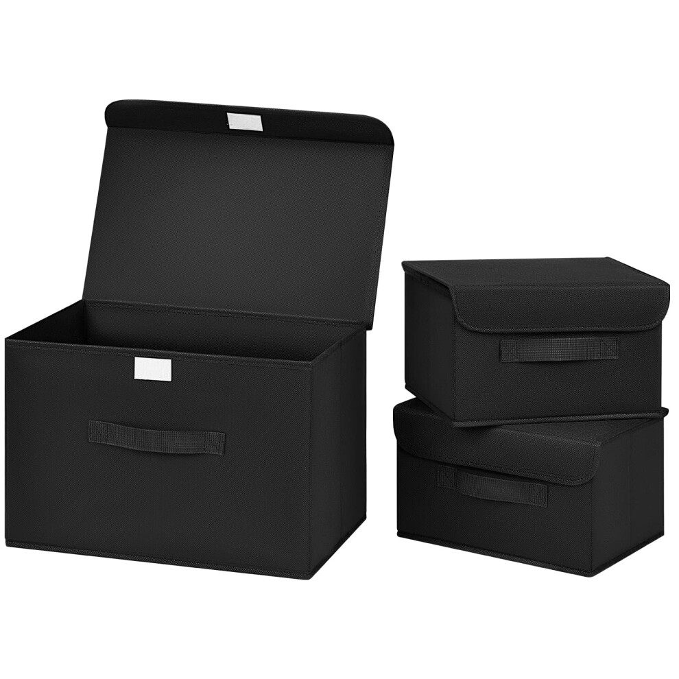 Dimj 3 Pack Foldable Storage Boxes With Lids - Collapsible Storage Bin With Handle, Fabric Storage Basket Organiser Box For Wardrobe, Closet, Shelf,