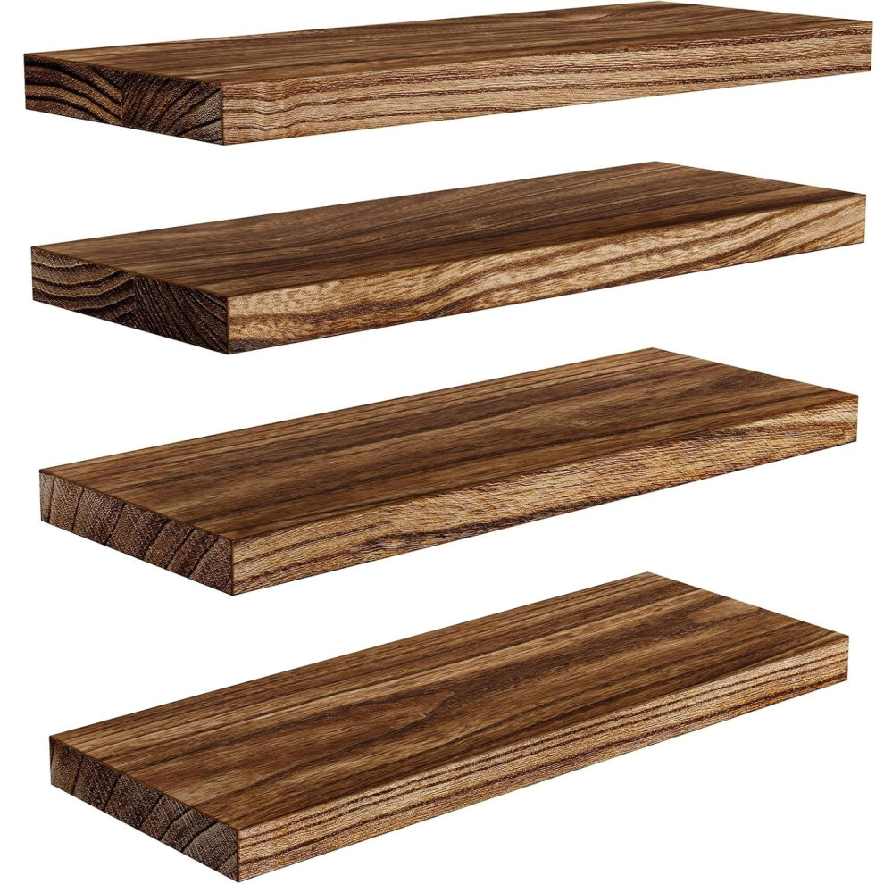 Pipishell Floating Shelves, 40Cm Shelves For Wall, Paulownia Wood Wall Shelves, Wooden Shelves Set Of 4 For Bathroom, Bedroom, Office, Living Room, 5051222716106