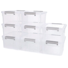 Citylife 8 Packs 3L Small Plastic Storage Box with Lids, Stackable Clear Storage Boxes with Handles, Transparent, 20.5X15X10.5cm