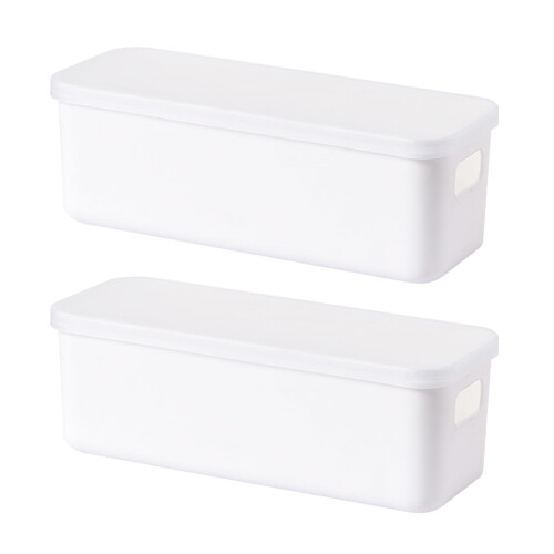 2 Pcs Plastic Storage Box with Lid, Small Storage Baskets with Handles, White Storage Boxes with Lids Bathroom Storage Baskets Kitchen Cupboard