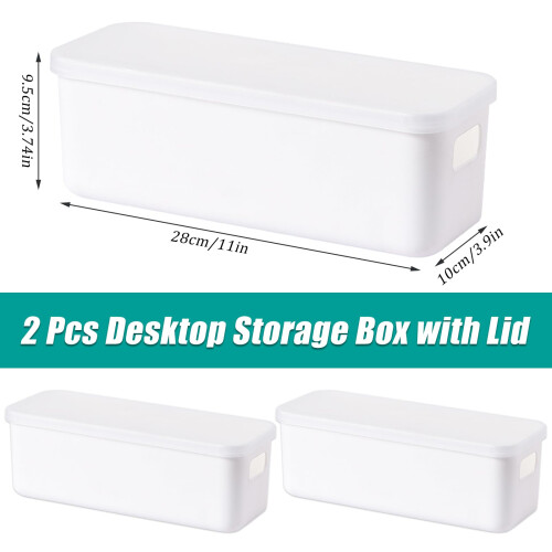 2 Pcs Plastic Storage Box with Lid, Small Storage Baskets with Handles, White Storage Boxes with Lids Bathroom Storage Baskets Kitchen Cupboard 1