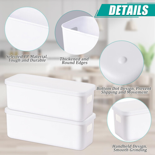 2 Pcs Plastic Storage Box with Lid, Small Storage Baskets with Handles, White Storage Boxes with Lids Bathroom Storage Baskets Kitchen Cupboard 2