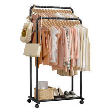 Sakugi Clothes Rail - Movable Clothes Rack with Bottom Shoes Shelf, Heavy-Duty Clothing Rail for Hanging Clothes, Coats, Dresses, Clothes Rail for