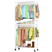 Sakugi Clothes Rail - Clothes Rack with Shelves & Wheels, Multi-Functional Clothing Rail with Hooks, Sturdy Metal Garment Rack for Bedroom, Laundry,