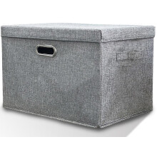Storage Boxes with Lids Fabric, 38 L Collapsible Grey Large Stackable Cube Storage Box, Bedroom Foldable Wardrobe Shelves Organiser Decorative Baskets