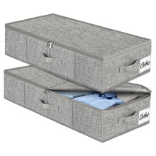 Under Bed Storage Box with Lid 2 Pack, Low Profile Foldable Underbed Clothes Organiser Under Sofa and Cot, W/ Ultra Thick Fabric and Sturdy
