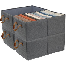 SYEXDZON Storage Baskets, Collapsible Storage Box, Set of 4 Fabric Wardrobe Storage Organisers with Handles, for Shelves Toys and Clothes, 47*28*20cm