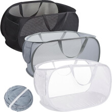 3 Pack Collapsible Laundry Baskets ? Mesh Pop Up Laundry Basket Hamper with Reinforced Handles & Side Pocket, Foldable Clothes Basket for Bathroom,