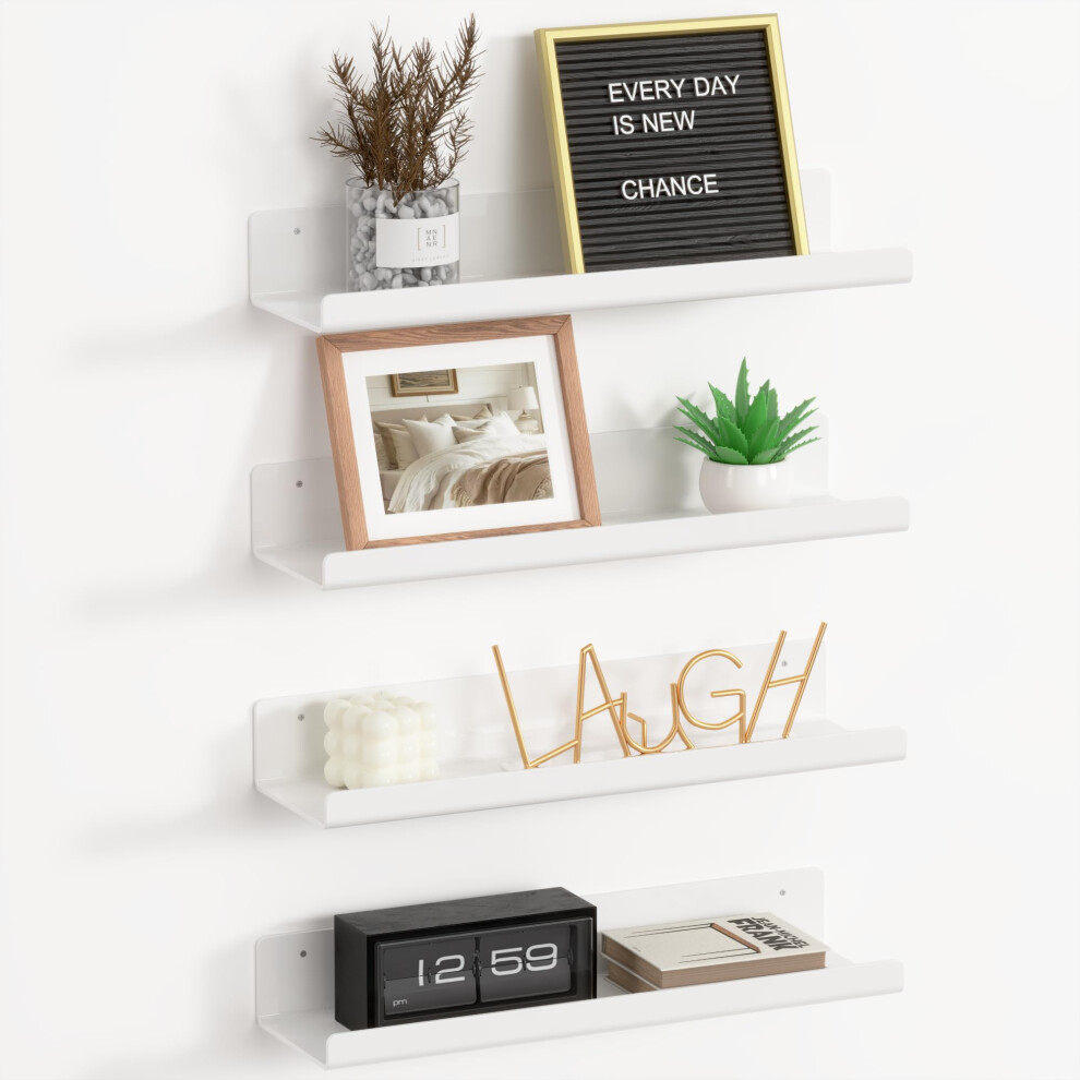Richer House 4 Pack White Acrylic Floating Shelves For Wall, 15"X4" No Drill Bathroom Shelf, Dual-Mount (Adhesive Or Screws) For Vinyl 5051222719411