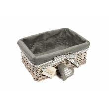 Woodluv Grey Wicker Rectangular Storage Gift Hamper Basket With Removable Lining - Medium
