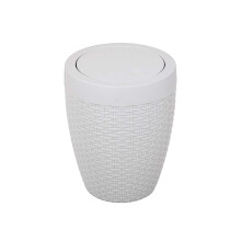 Addis 518367 Faux Rattan Round Swing Lid Bathroom Bin, Light Grey, 5 Litre