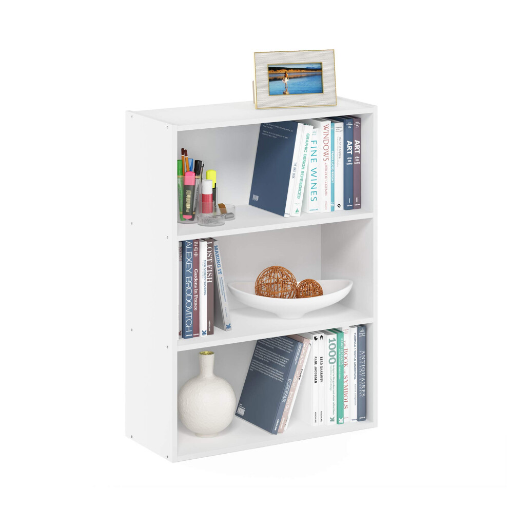 Furinno Pasir Book Shelf, 3-Tier Bookshelf, Storage Shelves Bookcase, 9.7 X 23.7 X 31.5, For Living Room, Bedroom, Home Office, Plain White 5051222722749