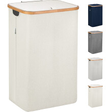 LONBET 100L Laundry Basket with Lid and Sturdy Bamboo Frame - Aesthetic Laundry Hamper with Side Handles and Made from Breathable Fabric - Laundry Bin