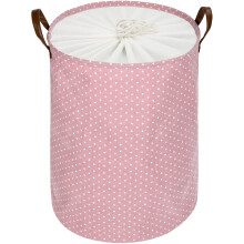 DOKEHOM 20-Inches Freestanding Laundry Basket with Lid, Collapsible Large Drawstring Clothes Hamper Storage with Handle (Pink, L)