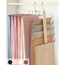 MORALVE Trousers Hangers Space Saving - 2 Pack European Beechwood Scarf and Jeans Hangers - Wardrobe Organiser and Space Saver Trouser Rack, Leggings