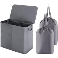 Lifewit 105L Double Laundry Hamper with Lid and Removable Laundry Bags, Divided Basket with Handles, Large Separated Clothes Basket for Bedroom,