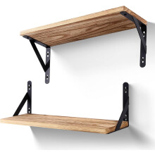 himaly Floating Shelves Set of 2 Rustic Wooden Shelves Decorative Wall Shelf Brackets Storage Book Shelves for Screw Mounted Shelf, 16.5in
