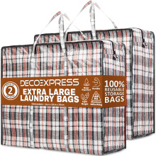 DECO EXPRESS Laundry Bags XXL, Pack of 2, 107L Strong, Durable & Reusable Extra Large Storage Bags with Zips, Ideal for Moving, Shopping, Packing,