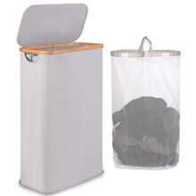 iEGrow Washing Basket for Laundry, 60L Slim Laundry Basket with Removable and Washable Inner Bag, Foldable Laundry Bin Organizer with Bamboo Handle