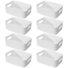 ZPONEED 8pcs Plastic Storage Boxes, White Storage Baskets with Handles, 30x20x12cm Storage Box for Kitchen, Cupboard, Office, Bathroom, Toy, Durable