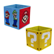 Nintendo Super Mario Officially Licensed Storage Boxes | 2 pack Foldable Storage Cubes Faces Design with Mario and Luigi | Perfect For Organising