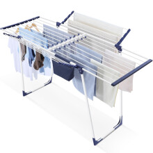 SYKIARIOL Clothes Airer, Extendable Clothes Drying Rack, Foldable Gullwing Laundry Rack Indoor, 10pcs Clips with Bag, Collapsible Space-Saving Drying