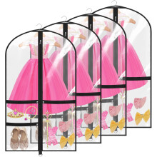 4 Pack Dance Garment Bags, 40" Clear Dance Costume Bags with 3 Pockets, Kids Garment Bags for Hanging Clothes Suit for Travel, Dance Competition and