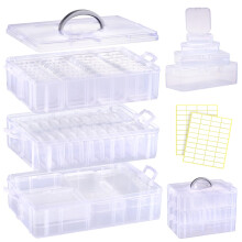 Funtopia Craft Organiser 59 Pack, 3-Tier Stackable Container Box with Lids and 56 Pcs Small Plastic Storage Box, Mini Clear Bead Storage for Jewelry,