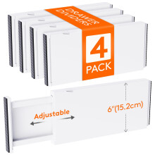 Lifewit 4 Pack Drawer Dividers Plastic 6" High, 13.5-22" Adjustable Drawer Organisers for Clothes, Expandable Dresser Separators in