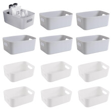 GAOHAN 12Pcs Plastic Storage Basket with Handles, Plastic Storage Boxes Small,Mini Storage Boxes Rectangle,for Shelves, Kitchen, Office, Fridge,