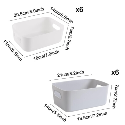 GAOHAN 12Pcs Plastic Storage Basket with Handles, Plastic Storage Boxes Small,Mini Storage Boxes Rectangle,for Shelves, Kitchen, Office, Fridge, 1