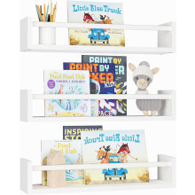 Nursery Book Shelves, 16.5 Inch Floating Book Shelves for Wall Set of 3, Baby Nursery Decor, Solid Wood Wall Mounted Shelves for Children's Room,