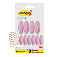 Command Designer Adhesive Hooks, Lilac Lemonade Color - 10 Wall Hooks (4 Large, 6 Medium) & 16 Indoor Adhesive Strips (8 Large, 8 Medium) -