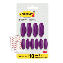 Command Designer Adhesive Hooks, Candied Plum Color - 10 Wall Hooks (4 Large, 6 Medium) & 16 Indoor Adhesive Strips (8 Large, 8 Medium) - Damage-Free