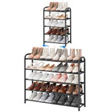 ENJOYBASICS Expandable Shoe Rack, 5 Tier Adjustable Shoe Organizer Shelf for Closet, Black Metal Free Standing Shoe Rack Storage for Small Space,