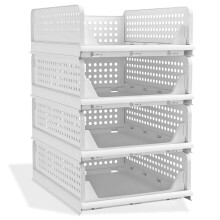 SMALL 19.9L | H14cm | 4 Pack Stackable Wardrobe Storage Drawers ? L43?W33?H14 cm each ? Foldable Plastic Closet Organiser Baskets for Bedroom Bathroom