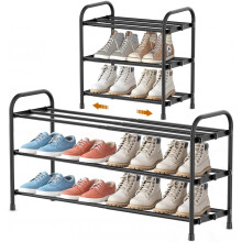 YUWHFEI 3 Tier Shoe Rack, Small Shoe Stand Extendable Metal, Black Shoe Storage Organiser for Hallway, Inside Wardrobe, Closet, Bedroom, Entryway, Can
