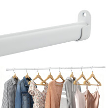 Clothes Rail Heavy Duty for Wardrobe White, 25 mm Wall-Mounted Oval Hanging Rail, Extendable Wardrobe Rail with 2 Brackets, 43-101 cm