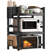 LUKVCIY Adjustable 3-Tier Microwave Shelf Stand Extendable for Kitchen Countertop and Over Microwave Oven Storage, Black