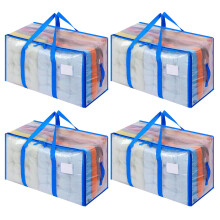 Dntorx 4 Pack 105L Clear Moving Bags Clothes Storage Bags Heavy Duty Moving Totes Packing Box with Zips for Clothes Bedding Duvet Toys Storage Blue