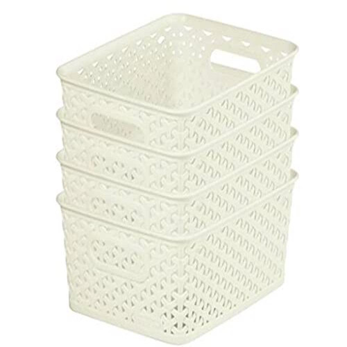 Curver Curver My Style Storage Baskets, Stackable & Durable, 4 Litres Each, Cream (Set of 4)