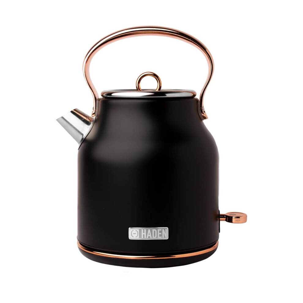 Haden Heritage & Copper Cordless Kettle - Traditional Electric Fast Boil Kettle - 3000W, 1.7 Litre Black