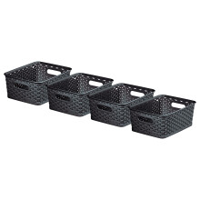 Curver My Style Rattan Effect Set of 4 Kitchen, Living room, Bathroom, Bedroom, Utility Small Rectangular Storage Baskets 4 Litres - Anthracite, Dark