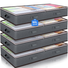 Budding Joy 4 Pack Underbed Storage, 90L Large Under Bed Storage Box with Lid, Clothes Storage Bags with Clear Window and Reinforced Handles for