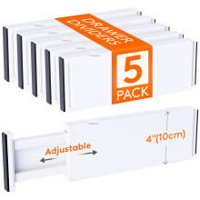 Lifewit 5 Pack Drawer Dividers Plastic 4" High, 11-17" Adjustable Drawer Organisers for Clothes, Expandable Dresser Separators in